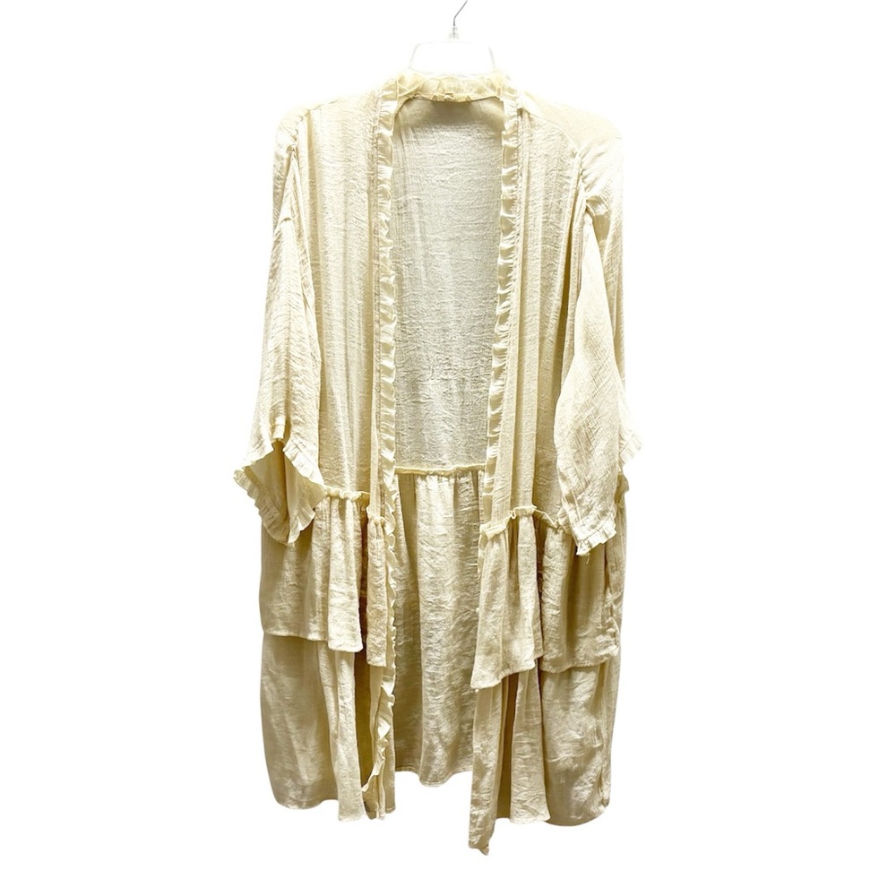 Cream Lightweight Open-Front Ruffle Duster - Women Tops